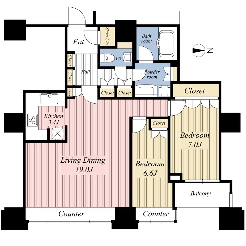 Floor plan. 2LDK, Price 96,800,000 yen, Occupied area 84.31 sq m , Balcony area 3.7 sq m
