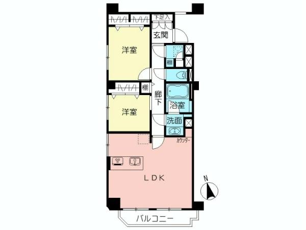 Floor plan. 2LDK, Price 39,800,000 yen, Occupied area 60.23 sq m , Balcony area 4.71 sq m