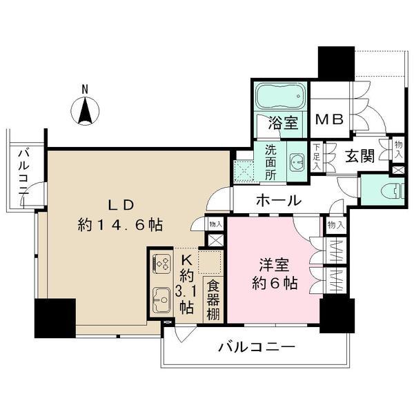 Floor plan. 1LDK, Price 42,900,000 yen, Occupied area 57.78 sq m , Also on the balcony area 8.42 sq m 2LDK can be changed (you will need additional cost)