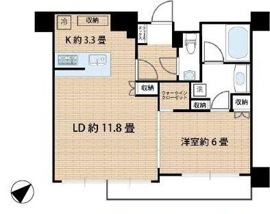 Floor plan. 1LDK, Price 55 million yen, Occupied area 49.82 sq m , Balcony area 6 sq m
