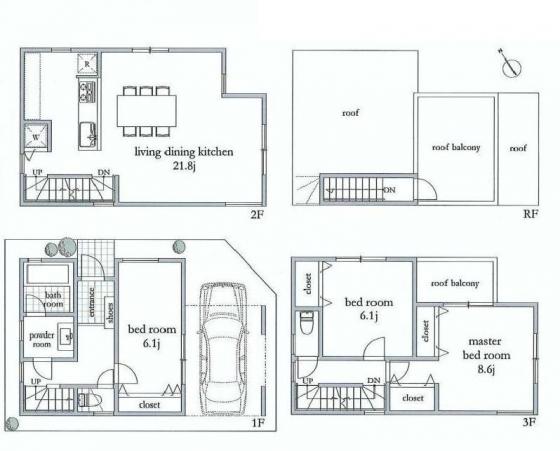 Compartment view + building plan example. Building plan example, Land price 69,800,000 yen, Land area 56.29 sq m building reference plan (18 million yen, 104.11 sq m )
