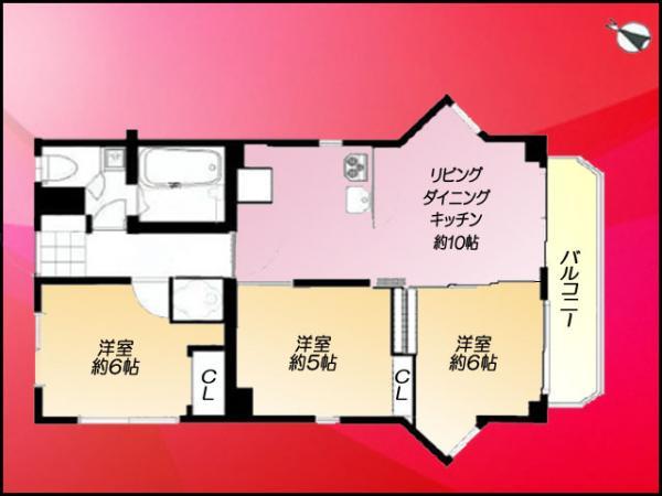 Floor plan. 3LDK, Price 32,800,000 yen, Occupied area 53.87 sq m , Balcony area 6.5 sq m