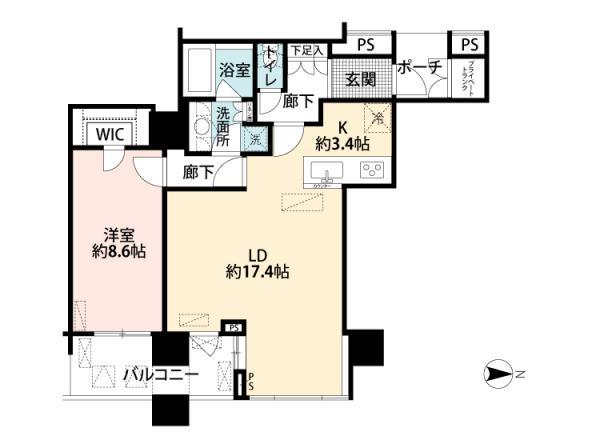 Floor plan. 1LDK, Price 68,800,000 yen, Occupied area 68.08 sq m