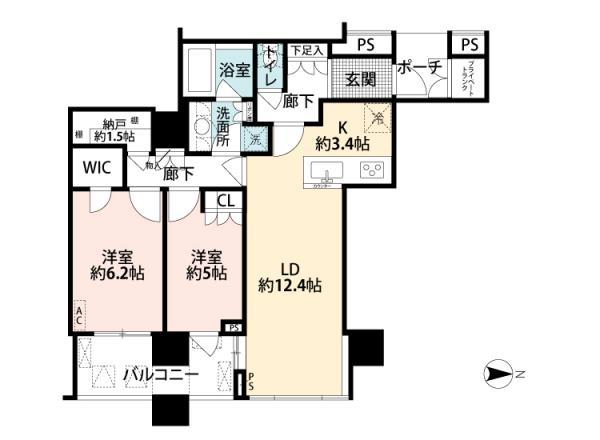 Floor plan. 1LDK, Price 68,800,000 yen, Occupied area 68.08 sq m