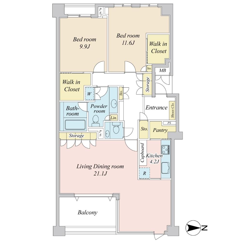 Floor plan. 2LDK, Price 100 million 29.8 million yen, Footprint 112.66 sq m , Balcony area 11 sq m