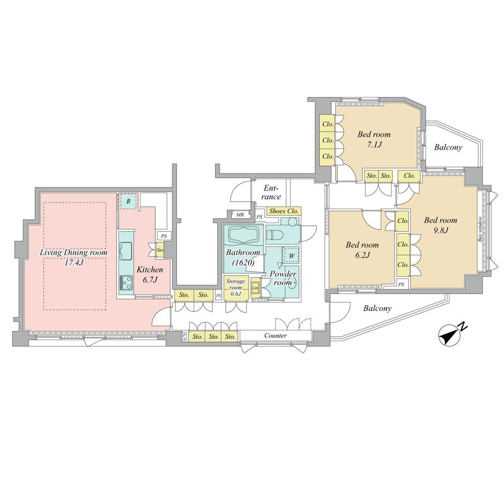 Floor plan. 3LDK, Price 169 million yen, The area occupied 120.9 sq m , Balcony area 11.2 sq m
