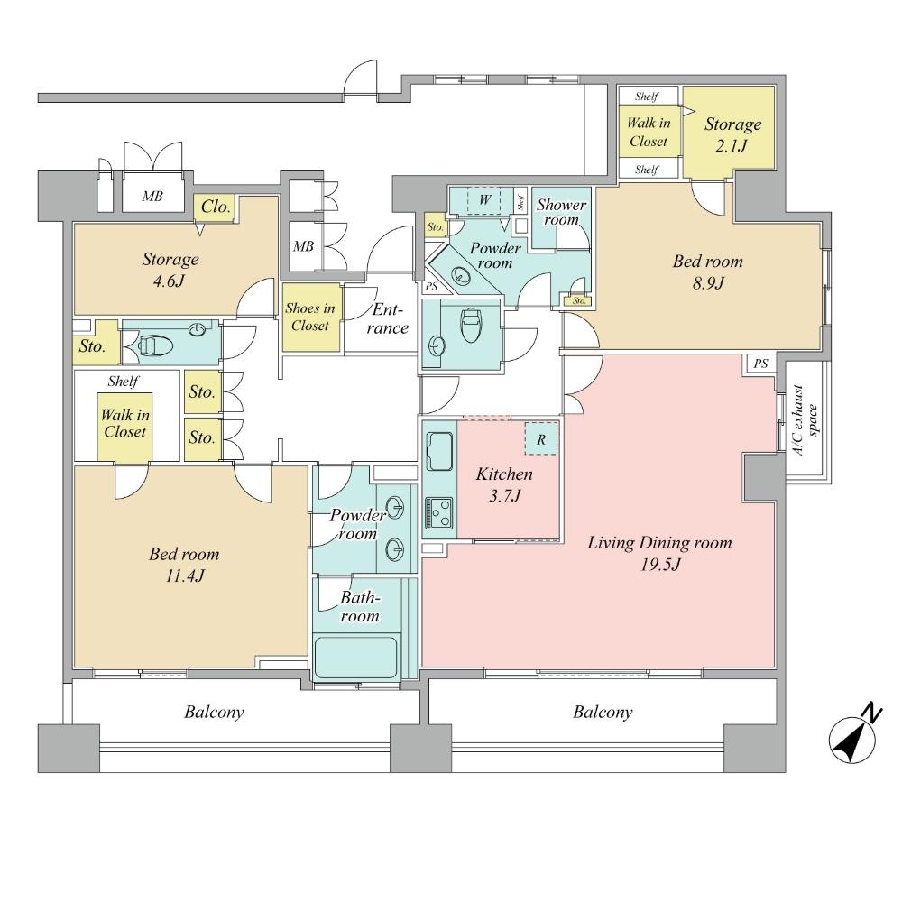 Floor plan. 2LDK + S (storeroom), Price 100 million 27,870,000 yen, Footprint 127.88 sq m , Balcony area 22.84 sq m