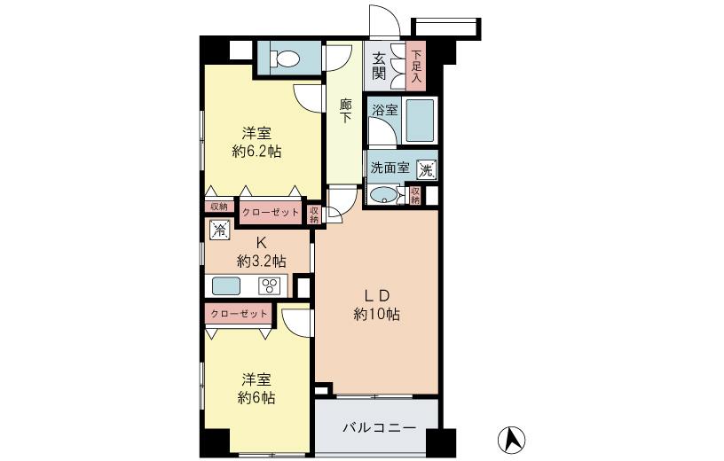 Floor plan. 2LDK, Price 46,900,000 yen, Occupied area 60.01 sq m , Balcony area 5.1 sq m