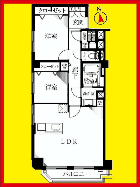 Floor plan. 2LDK, Price 39,800,000 yen, Occupied area 60.23 sq m , Balcony area 4.71 sq m