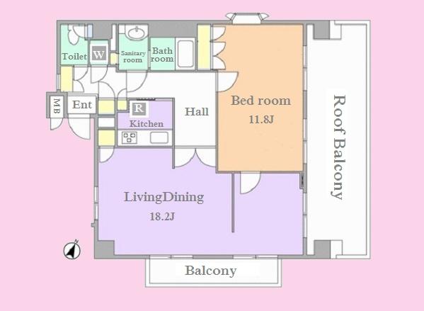Floor plan. 1LDK, Price 56,800,000 yen, Occupied area 76.08 sq m , Balcony area 5.5 sq m