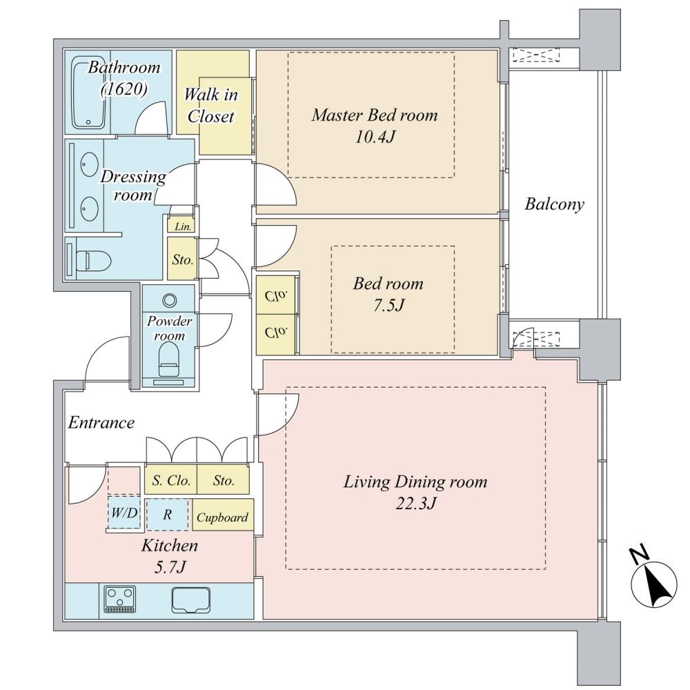 Floor plan. 2LDK, Price 156 million yen, Footprint 107.18 sq m , Balcony area 11.67 sq m