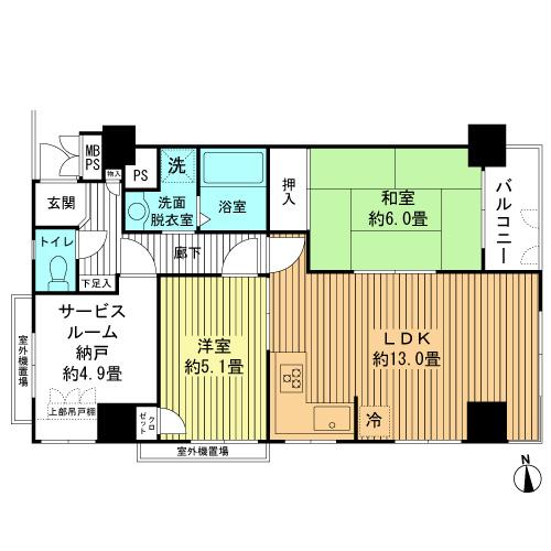 Floor plan. 2LDK + S (storeroom), Price 45 million yen, Footprint 63.6 sq m , Balcony area 3.24 sq m