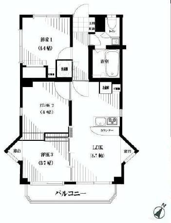 Floor plan. 3LDK, Price 32,800,000 yen, Occupied area 53.87 sq m , Balcony area 6.5 sq m