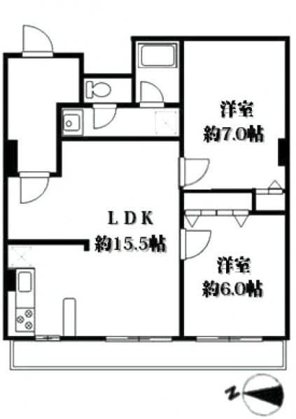 Floor plan. 2LDK, Price 49,800,000 yen, Occupied area 62.95 sq m , Balcony area 16.2 sq m