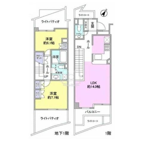 Floor plan. 2LDK, Price 72 million yen, Occupied area 72.25 sq m , Balcony area 5.21 sq m