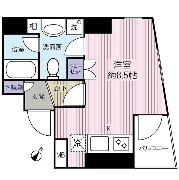 Floor plan. Price 24 million yen, Occupied area 25.48 sq m , Studio type of balcony area 2.7 sq m southeast.
