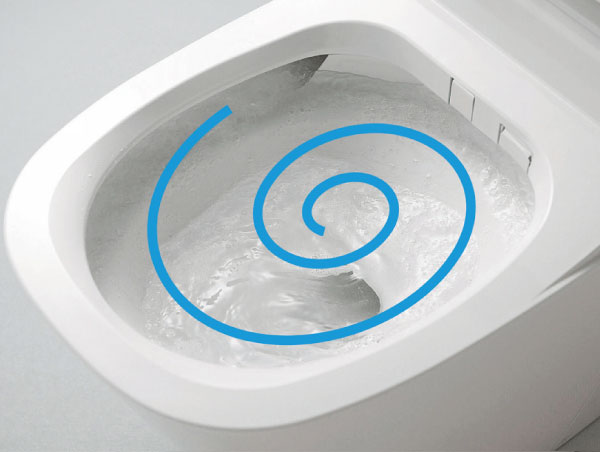 Features of the building.  [Water-saving toilet (La Uno)] Spiral to spiral water flow and turn trap cleaning method that flows such as, Washed away in the powerful in a small amount of water, Water-saving ・ It has adopted a toilet of the power-saving specifications. (Same specifications)