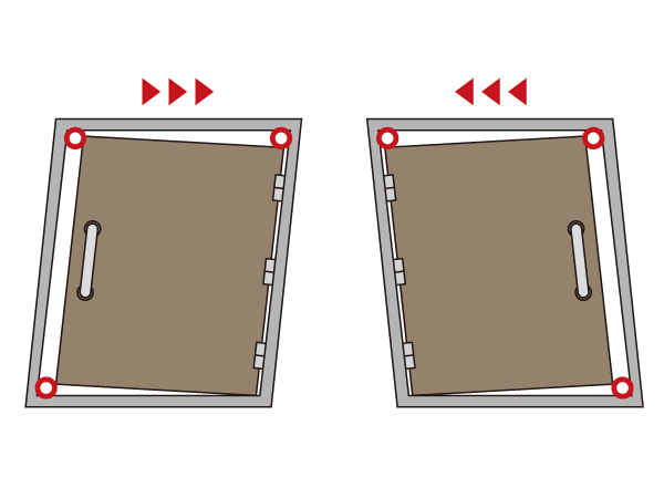 earthquake ・ Disaster-prevention measures.  [Entrance door with earthquake-resistant frame] So as to open the door even if the deformation front door frame in earthquake, And enhance the strength of the frame. (Conceptual diagram)