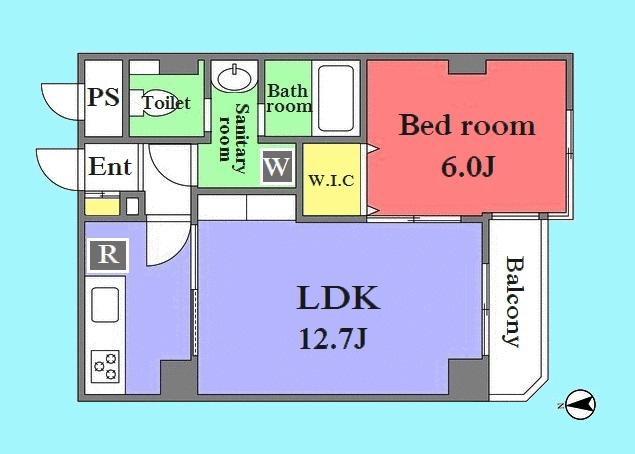 Floor plan. 1LDK, Price 32,900,000 yen, Occupied area 44.07 sq m , Balcony area 3.1 sq m