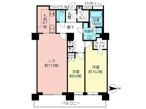 Floor plan. 2LDK, Price 79,800,000 yen, Occupied area 93.66 sq m , Balcony area 14.56 sq m