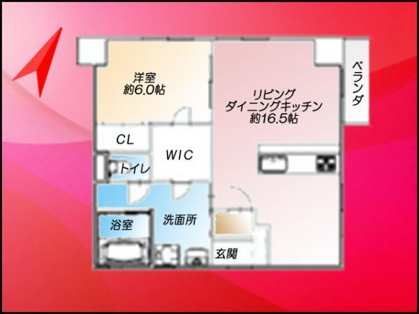 Floor plan. 1LDK, Price 33,800,000 yen, Occupied area 52.49 sq m , Balcony area 3 sq m