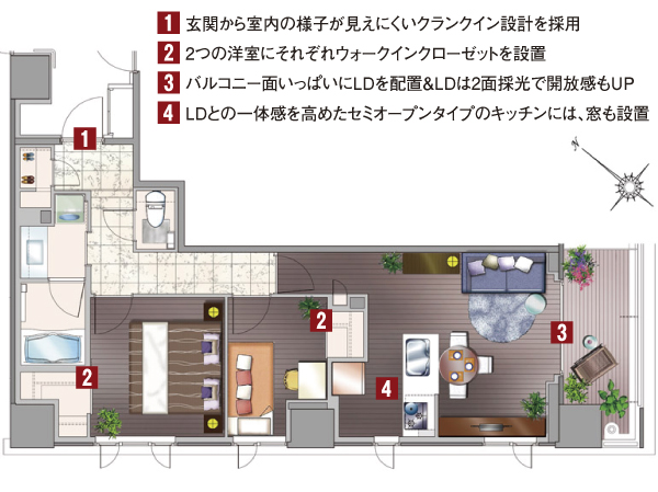 Other. A type furniture arrangement example (2LDK + 2WIC + SIC) footprint / 58.51 sq m  Balcony area / 7.08 sq m  ~ 7.38 sq m