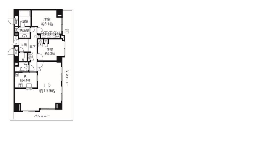 Floor plan. 2LDK, Price 125 million yen, Footprint 91.1 sq m