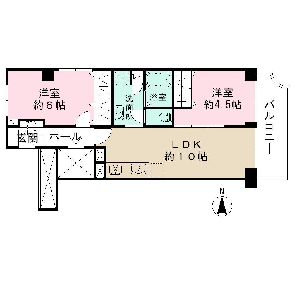Floor plan. 2LDK, Price 45,300,000 yen, Occupied area 59.73 sq m , Balcony area 7.18 sq m