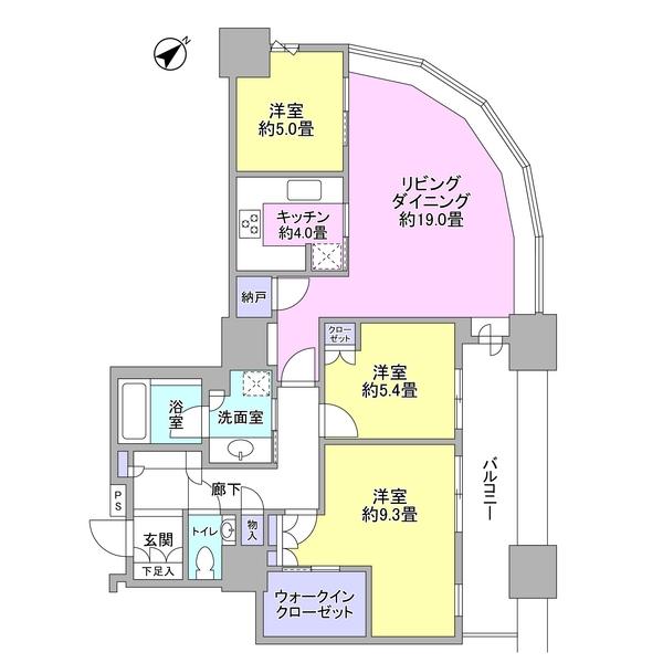 Floor plan. 3LDK + S (storeroom), Price 96,800,000 yen, Occupied area 97.46 sq m , Balcony area 8.76 sq m 3LDK type