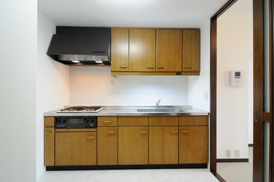 Kitchen. It utilizes a photograph of the same building, It might differ from the actual.