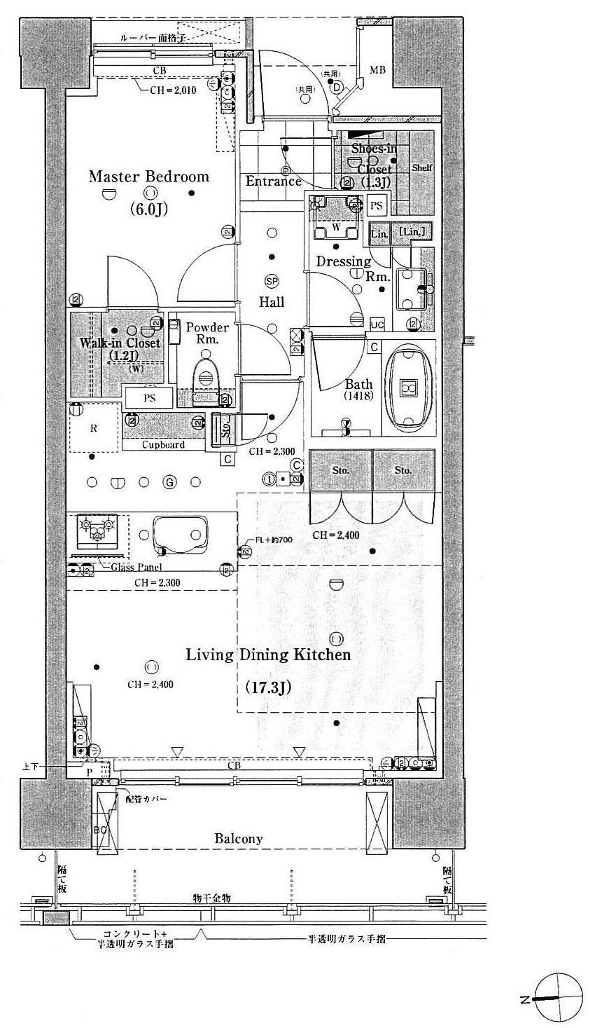 Floor plan. 1LDK, Price 62,800,000 yen, Footprint 57.6 sq m , Balcony area 11.21 sq m