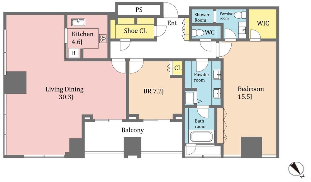 Floor plan. 2LDK, Price 274 million yen, Footprint 133.19 sq m , Balcony area 11.04 sq m