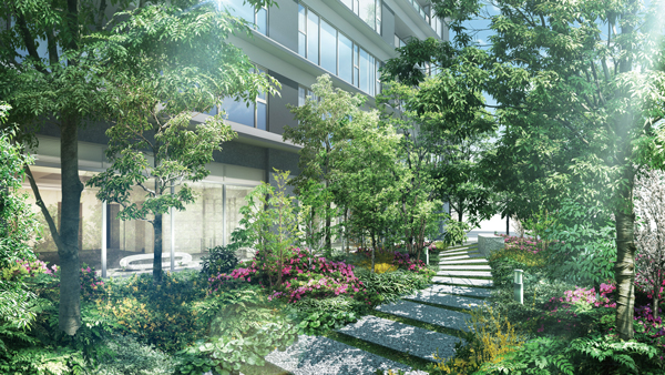 Shared facilities.  [Forest Park] Las Mora the time of rest in the city life, "Forest Park" (Rendering) ※ "Forest Park (Square-shaped open space ・ Sidewalk-like open space) "is, All-day general third party use ・ It will be public open space to traffic.