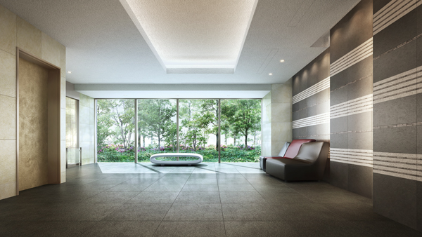 Shared facilities.  [Entrance hall] Ticking green breath of moisture "Entrance Hall" (Rendering)