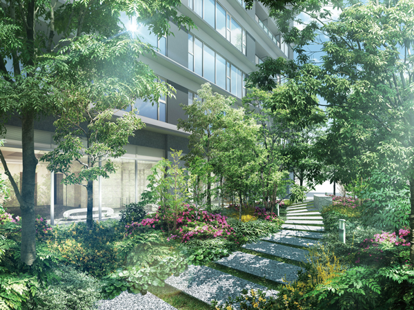 Buildings and facilities. Rich natural results in a time of rest to urban life, "Forest Park" (Rendering). It was aimed at urban oasis that feels like are spending like in the forest. It will be a pleasant place to enjoy the change of seasons ※ Forest Park (Square-shaped open space ・ Sidewalk-like open space) is, All-day general third party use ・ It will be public open space to traffic.