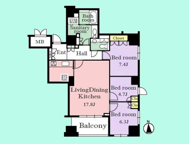 Floor plan. 3LDK, Price 89 million yen, Occupied area 85.16 sq m , Balcony area 7.63 sq m