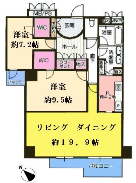 Floor plan. 2LDK, Price 93,800,000 yen, Occupied area 94.68 sq m , Balcony area 10.33 sq m