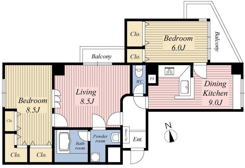 Floor plan. 2LDK, Price 53,800,000 yen, Occupied area 72.05 sq m , Balcony area 4.98 sq m