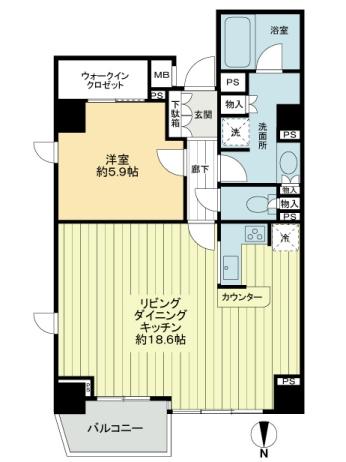 Floor plan. 1LDK, Price 47,800,000 yen, Occupied area 58.17 sq m