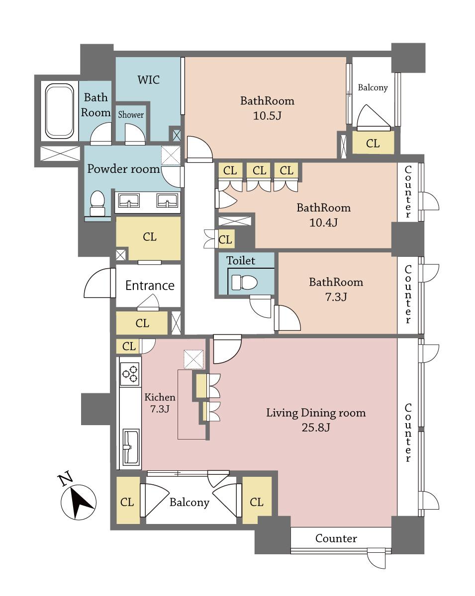 Floor plan. 3LDK, Price 278 million yen, Footprint 143.22 sq m , Balcony area 12.56 sq m