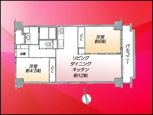 Floor plan. 2LDK, Price 34,800,000 yen, Occupied area 58.24 sq m