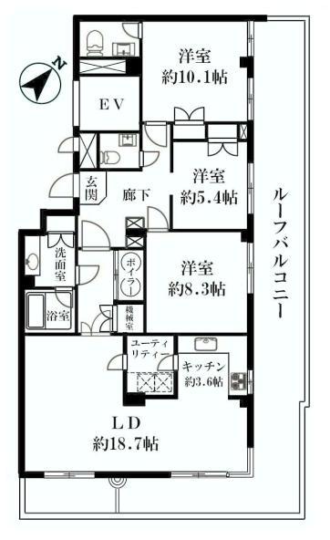 Floor plan. 3LDK, Price 108 million yen, Footprint 109.63 sq m , Balcony area 47.35 sq m