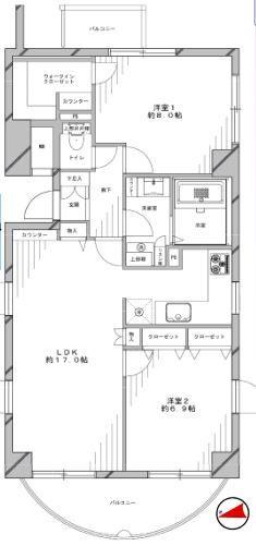 Floor plan. 2LDK, Price 58,800,000 yen, Occupied area 73.12 sq m , Balcony area 9.41 sq m