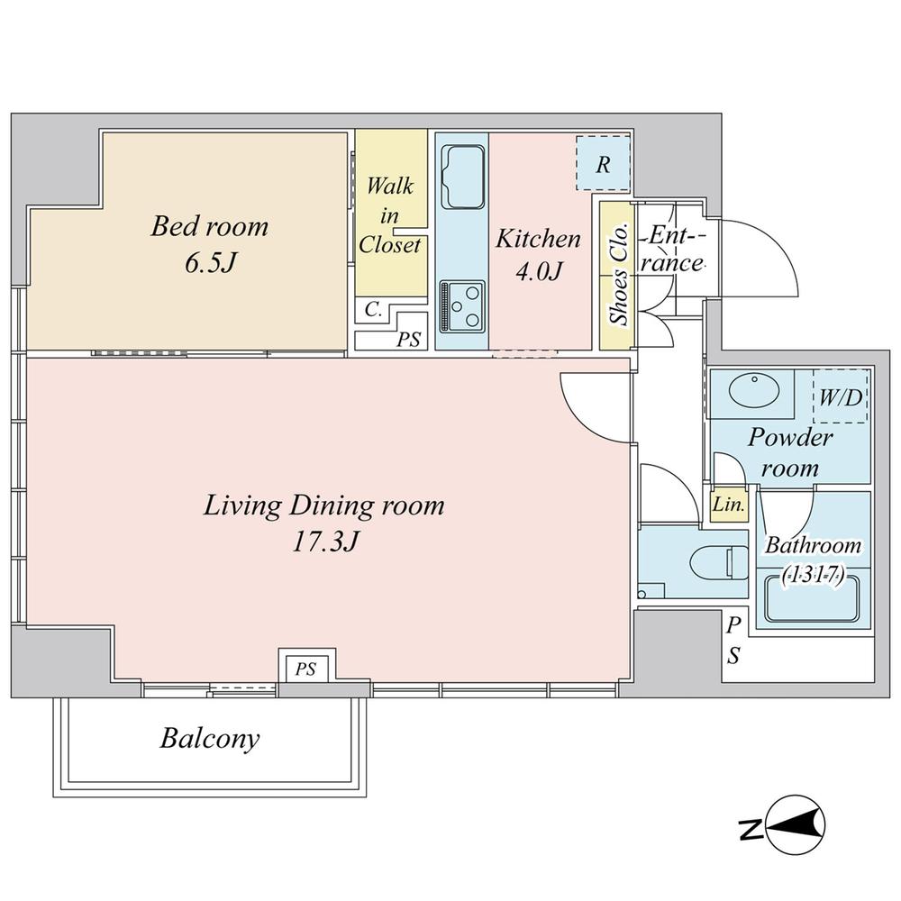 Floor plan. 1LDK, Price 64,800,000 yen, Occupied area 62.21 sq m , Balcony area 4.14 sq m