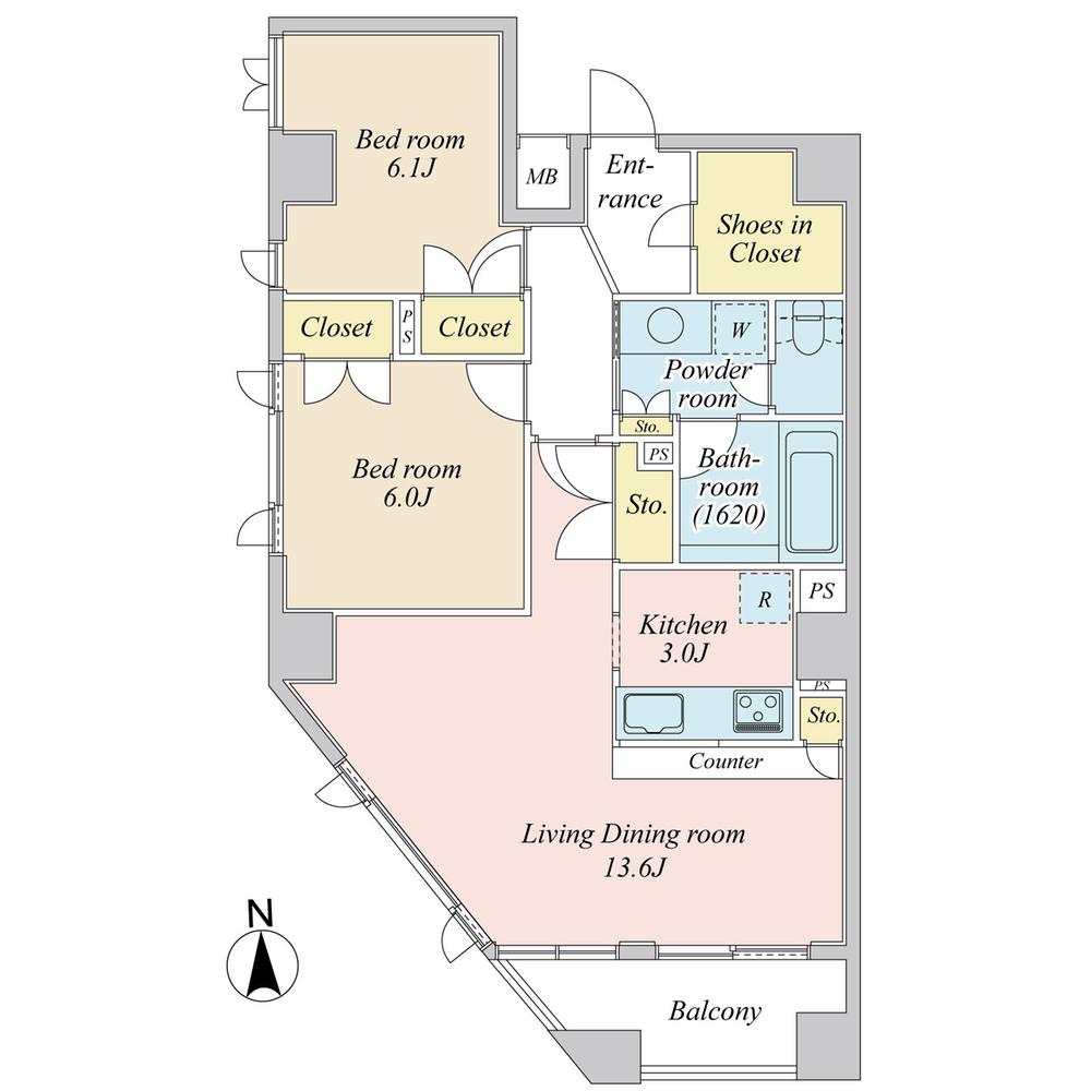 Floor plan. 2LDK, Price 78,900,000 yen, Occupied area 70.09 sq m , Balcony area 5.74 sq m