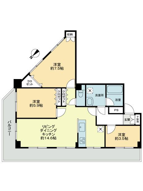 Floor plan. 3LDK, Price 52,800,000 yen, Occupied area 67.09 sq m , Balcony area 10 sq m