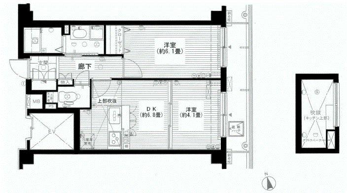 Floor plan. 2DK, Price 34,800,000 yen, Occupied area 40.67 sq m , Balcony area 6.48 sq m