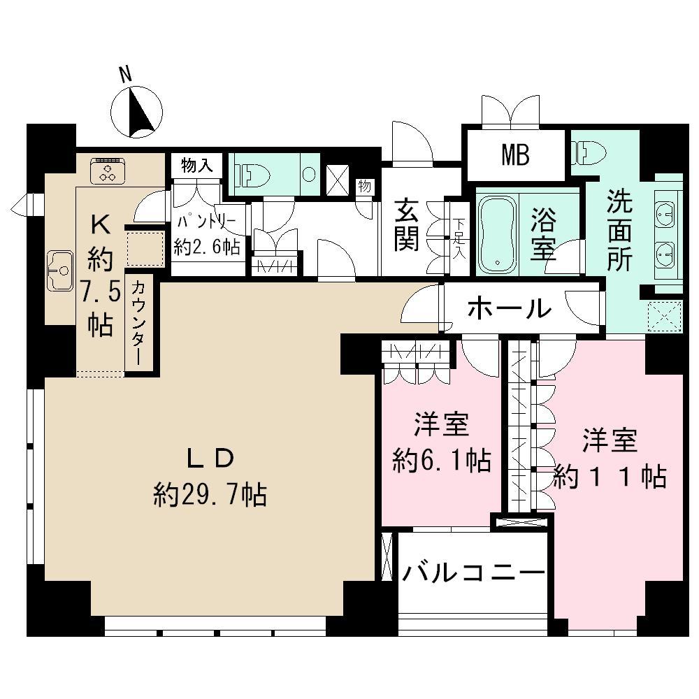 Floor plan. 2LDK + S (storeroom), Price 152 million yen, The area occupied 129.6 sq m , Balcony area 6.44 sq m