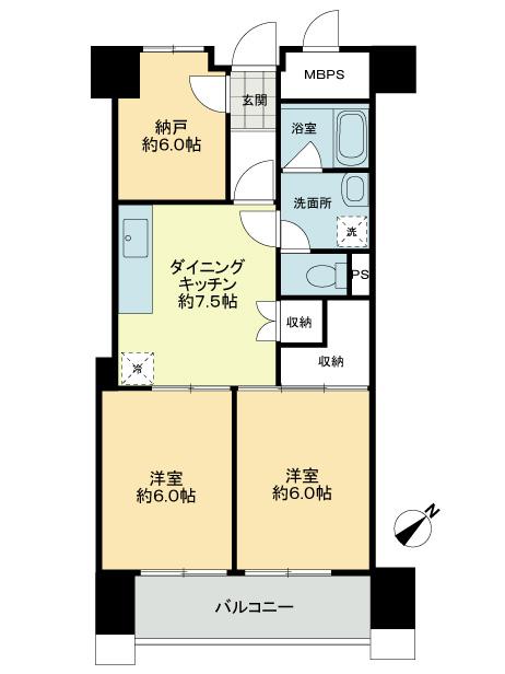 Floor plan. 2DK + S (storeroom), Price 31.7 million yen, Occupied area 52.66 sq m , Balcony area 7.28 sq m