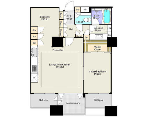 Floor plan. 1LDK, Price 128 million yen, Footprint 70.8 sq m , Balcony area 6.5 sq m